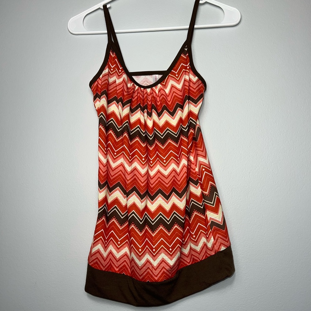 &Y2K chevron Aztec straps tank brown orange fall bubble flowy top thin straps